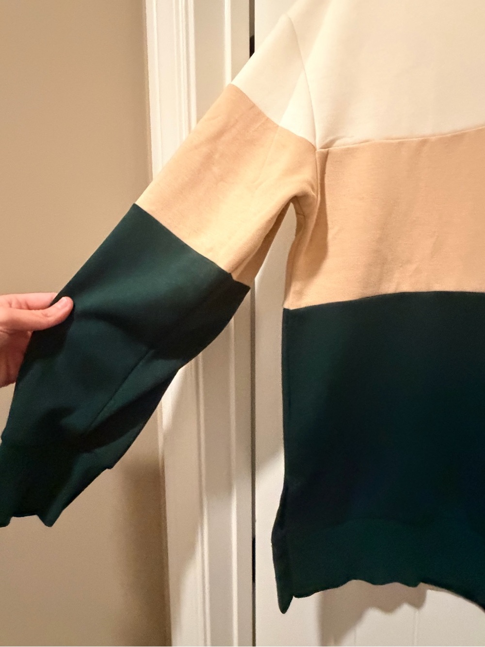 Women's Colorblock Half-Zip Pullover Sweatshirt - Cream, Tan & Dark Green - Picture 2 of 10